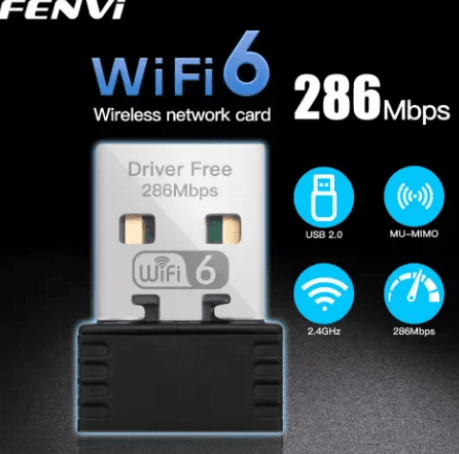 Adaptador WiFi 6 - Fenvi - Mini USB AX286 - 2.4 GHz, até 300 Mbps