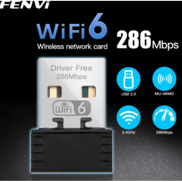 Adaptador WiFi 6 - Fenvi - Mini USB AX286 - 2.4 GHz, até 300 Mbps