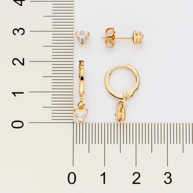 BRINCOS DE OURO 18K FEMININOS PEQUENOS KIT ARGOLA E SEGUNDO FURO SOLITÁRIO CRAVEJADO ZIRCÔNIA ROMMANEL 527284