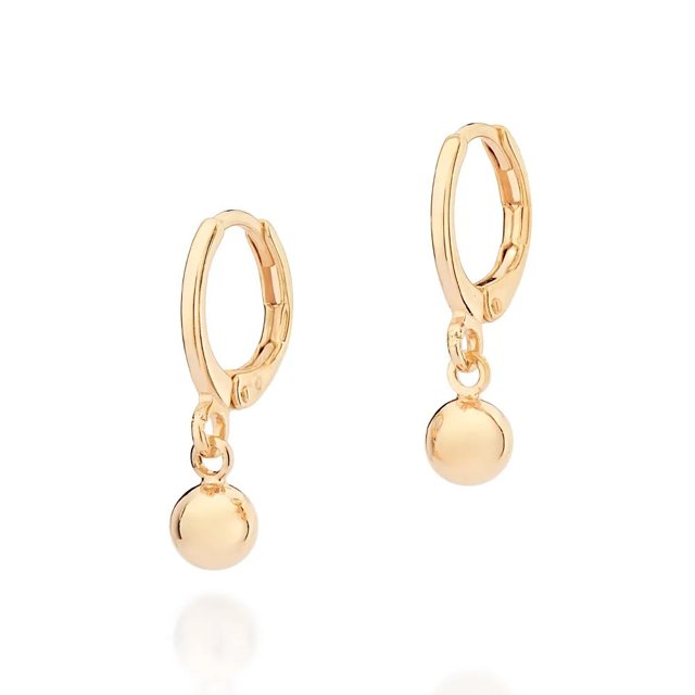 BRINCOS DE OURO 18K FEMININOS PEQUENOS ARGOLA ROMMANEL ESFERAS PENDURADAS 527257