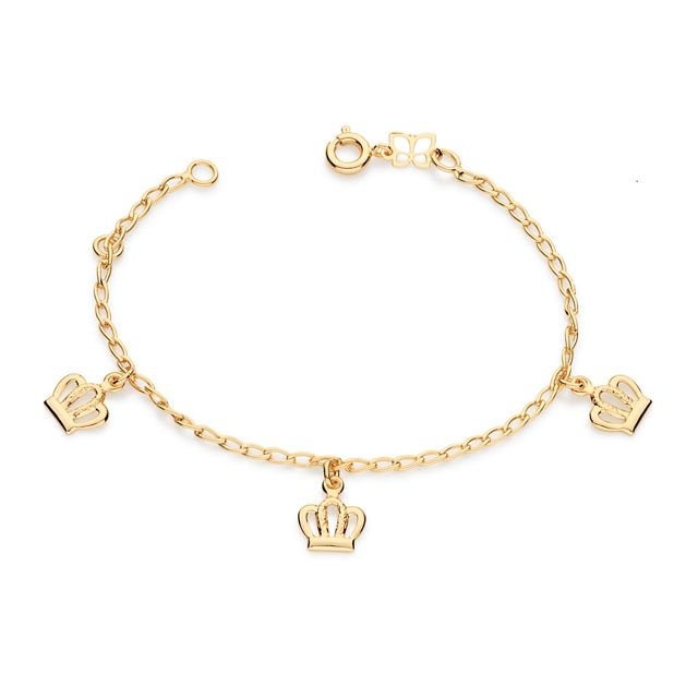 PULSEIRA DE OURO 18K FEMININA COM PINGENTES BERLOQUES INFANTIL TRÊS BERLOQUES COROA ROMMANEL 551181