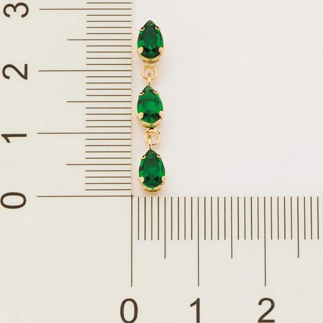 BRINCOS DE OURO 18K FEMININOS FESTA GOTAS VERDES ROMMANEL COM CRISTAIS PENDURADOS 526746