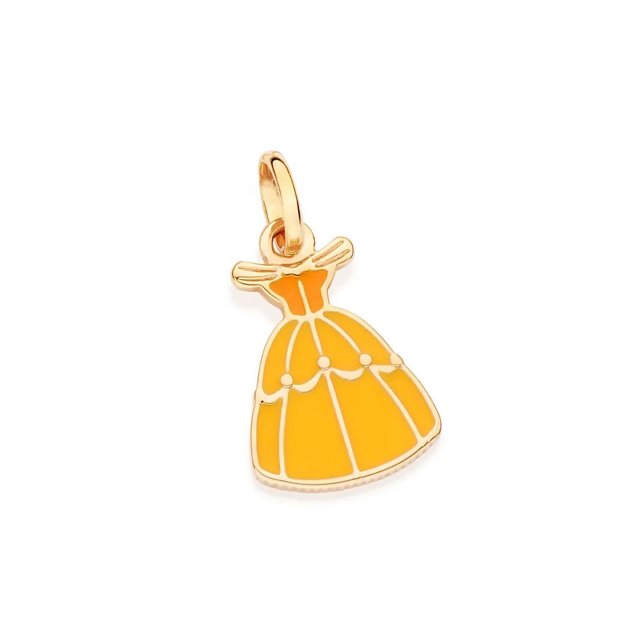 PINGENTE DE OURO 18K FEMININO INFANTIL ROMMANEL DISNEY PRINCESA VESTIDO BELA AMARELO 542822