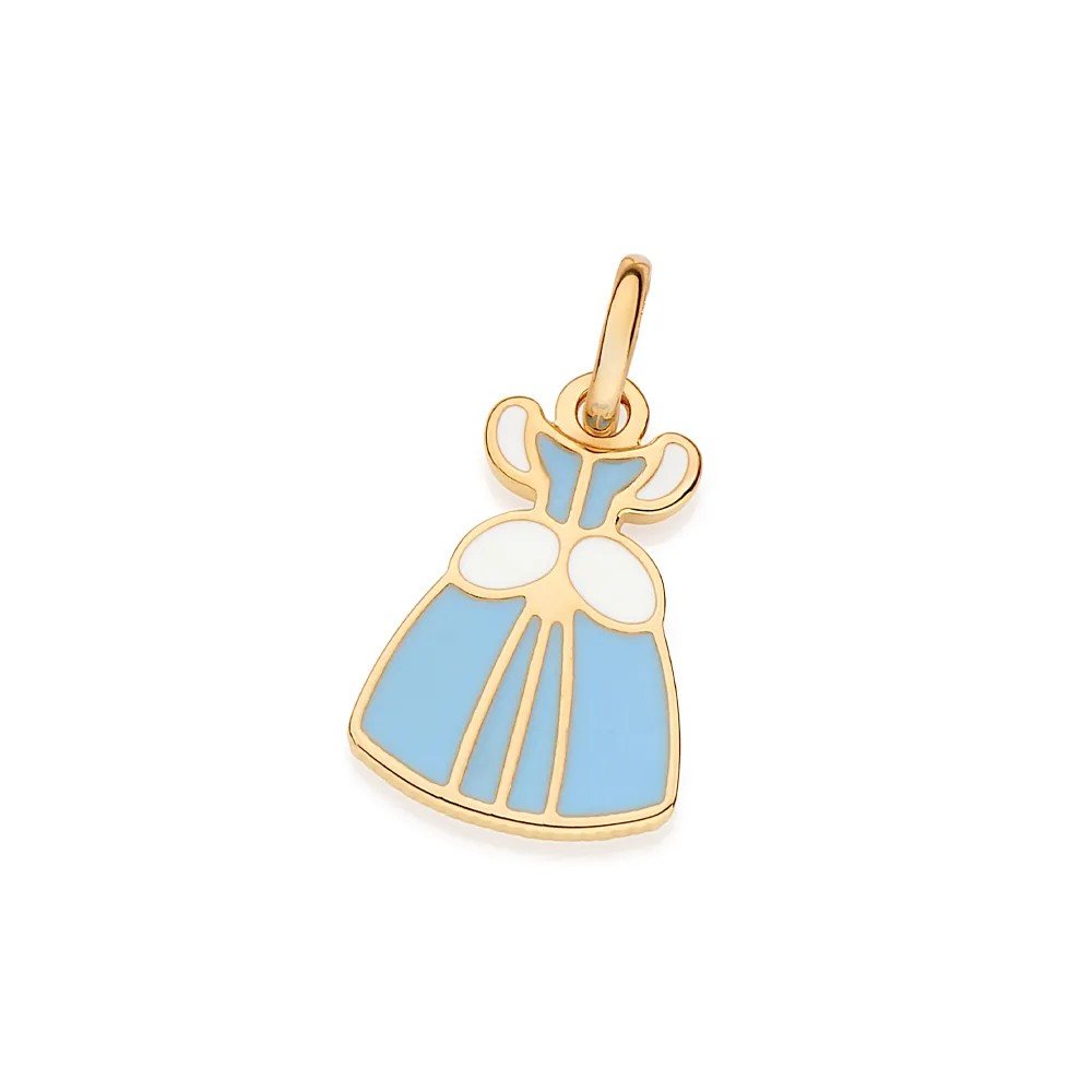 PINGENTE DE OURO 18K FEMININO INFANTIL ROMMANEL DISNEY PRINCESA VESTIDO CINDERELA AZUL 542823