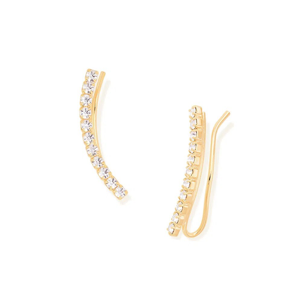 BRINCOS DE OURO 18K FEMININOS EAR CUFF ROMMANEL GRAMPO COM 22 CRISTAIS 523209