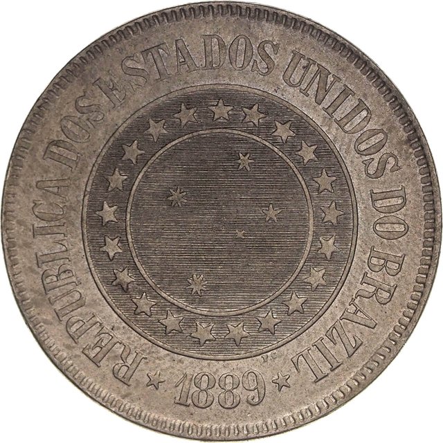 Moeda de 200 réis de 1889 (2º tipo da República - Reverso: fundo linhado) [647.01 / V.045]