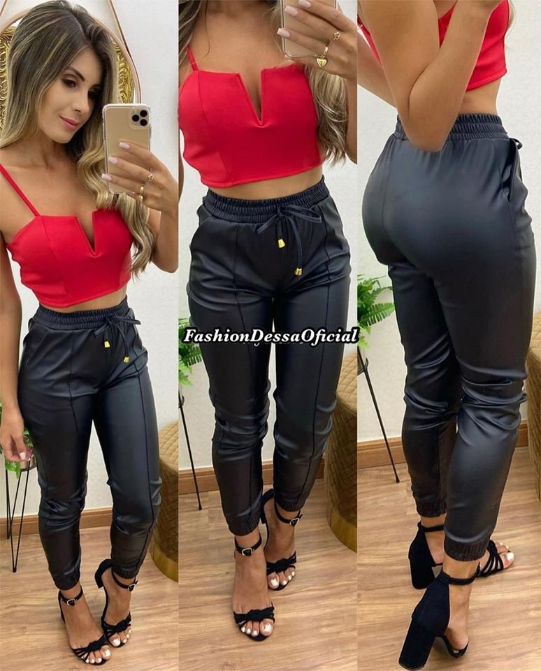 calça de couro jogger