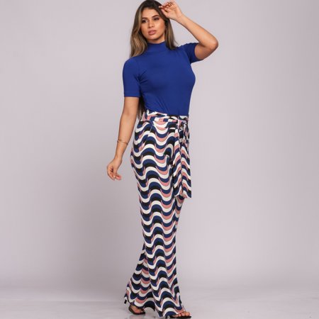 Calça Pantalona Cós Largo Bolsos B’Bonnie Sheila Geo Azul | B'Bonnie