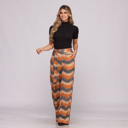 Calça Pantalona Cós Largo Bolsos B’Bonnie Sheila Estampa Laranja | B'Bonnie