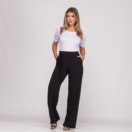 Calça Pantalona Cós Largo Bolsos B’Bonnie Sheila Preta | B'Bonnie