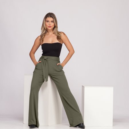 Calça Pantalona Cós largo Bolsos B’Bonnie Sheila Verde Militar