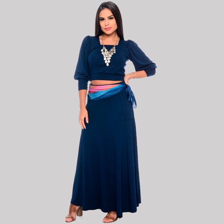 Saia longa azul marinho combina com hot sale que blusa