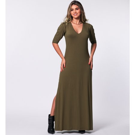 Vestido Longo Fenda Lateral B’Bonnie Tiana Verde Militar