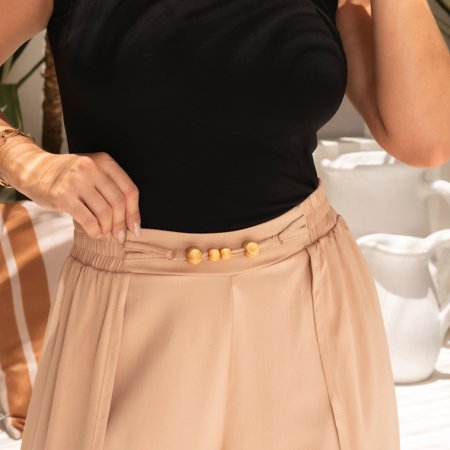 Calça Pantalona com Fenda na Frente B’Bonnie Paola Bege