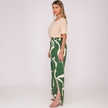 Calça Pantalona com Fenda na Frente B’Bonnie Paola Est Verde