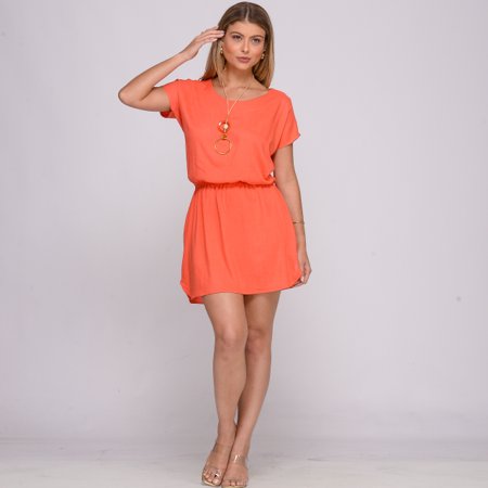 Vestido Curto M/C Elástico Na Cintura B'Bonnie Stela Coral | B'Bonnie