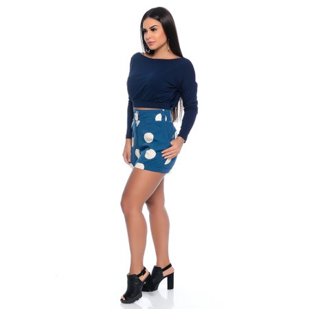 Shorts Cintura Alta Com Bolsos B’Bonnie Debby Azul Poa