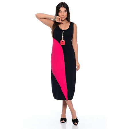 Vestido Midi Alça Larga Regata Com Recorte B’Bonnie Lady Preto/Pink | B ...