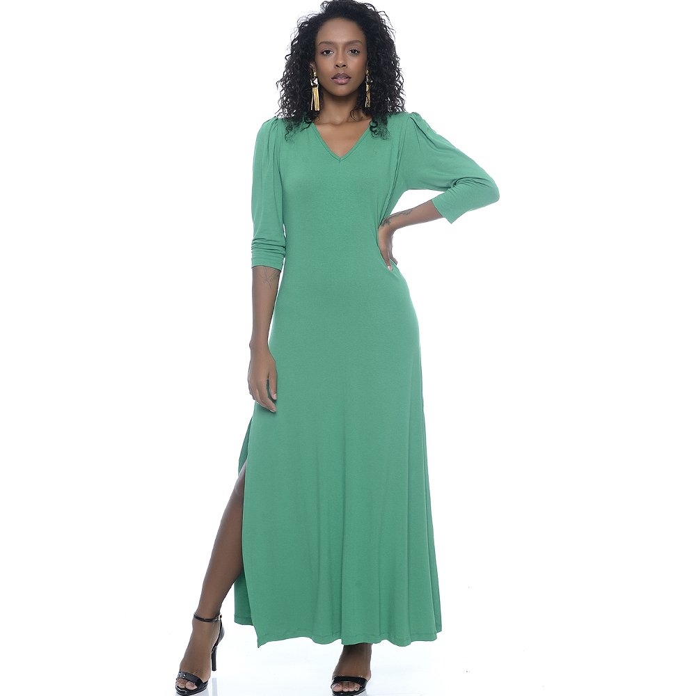 Vestido verde longo com 2024 fenda