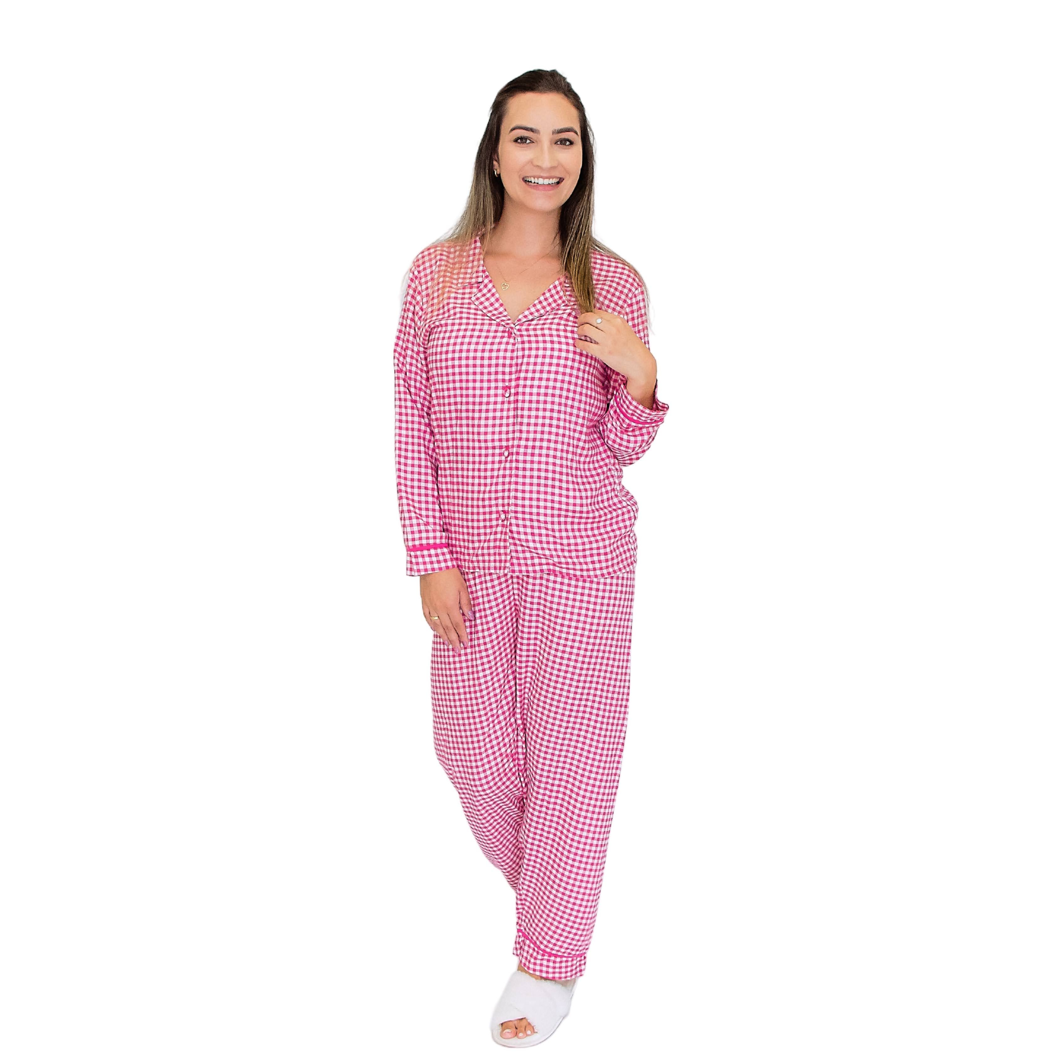 Pijama Americano Longo Xadrez Rosa