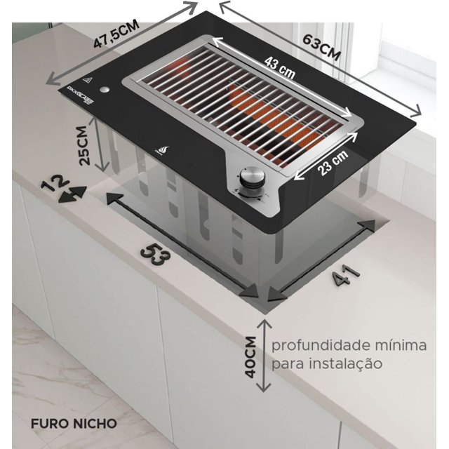 Linha GLASS - Dinoxx - Churrasqueira a gás de embutir Compact DXX 300 - Grelha Argentina 