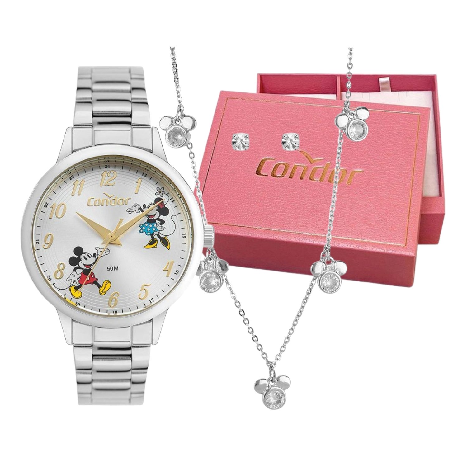 Kit Relógio Feminino Condor Mickey e Minnie Prata 50m CO2035NVX/K4K ...