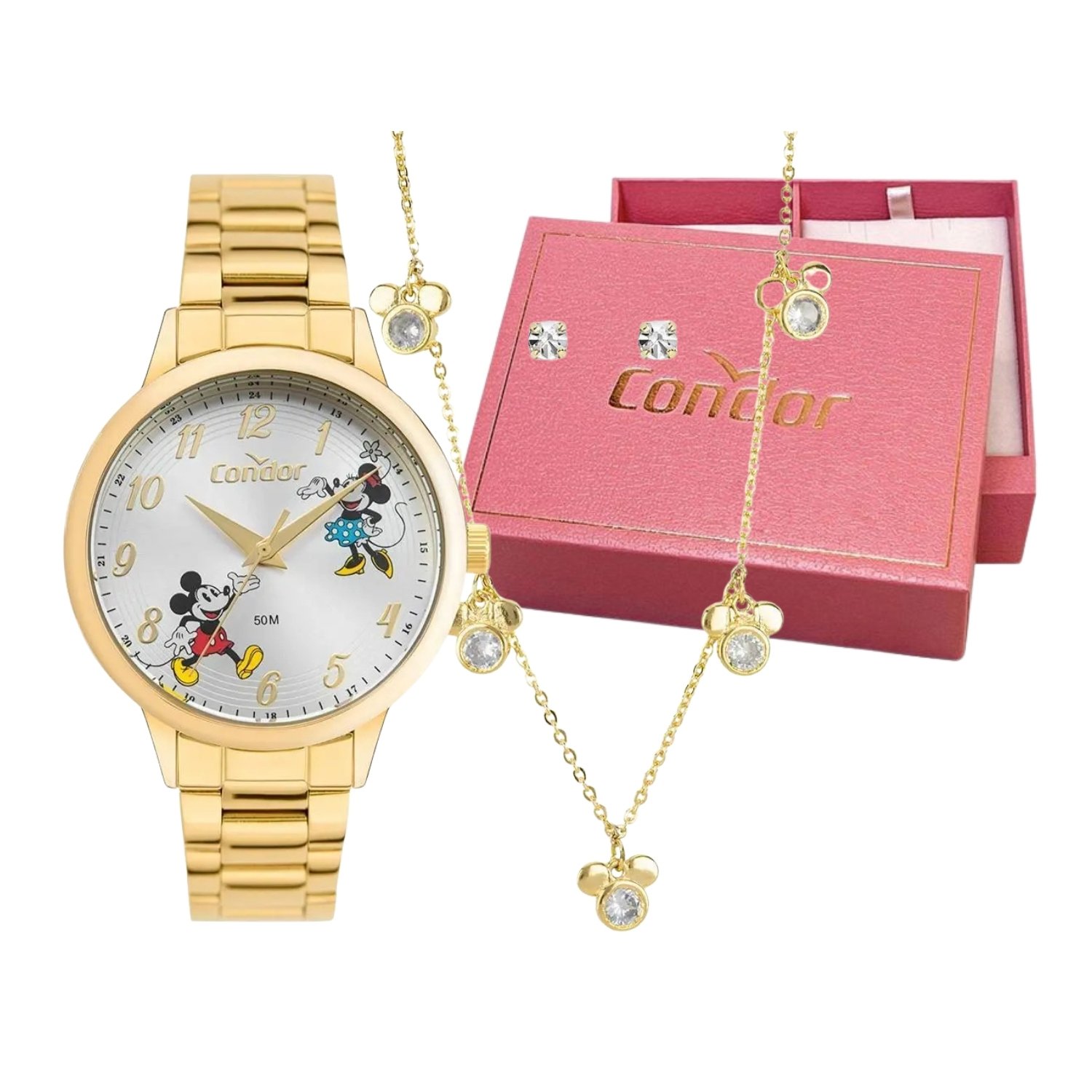 Kit Relógio Feminino Condor Mickey e Minnie Dourado 50m CO2035NVW/K4K ...