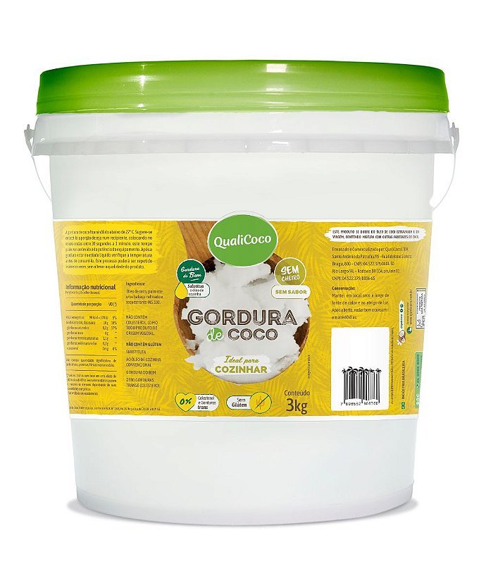 Gordura de Coco QualiCoco 3kg – Versátil e de Rápida Absorção
