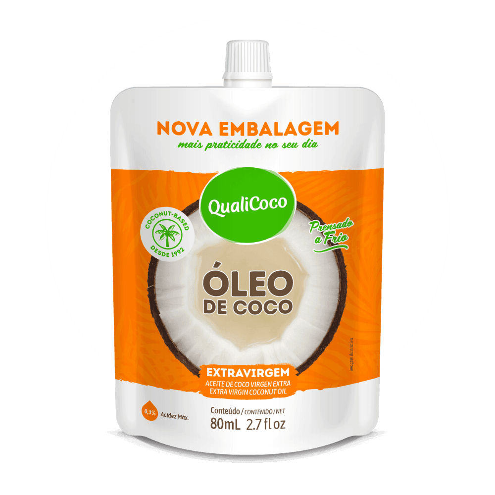 Óleo de Coco Extravirgem Pouch 80mL Qualicoco – Com Bico Dosador