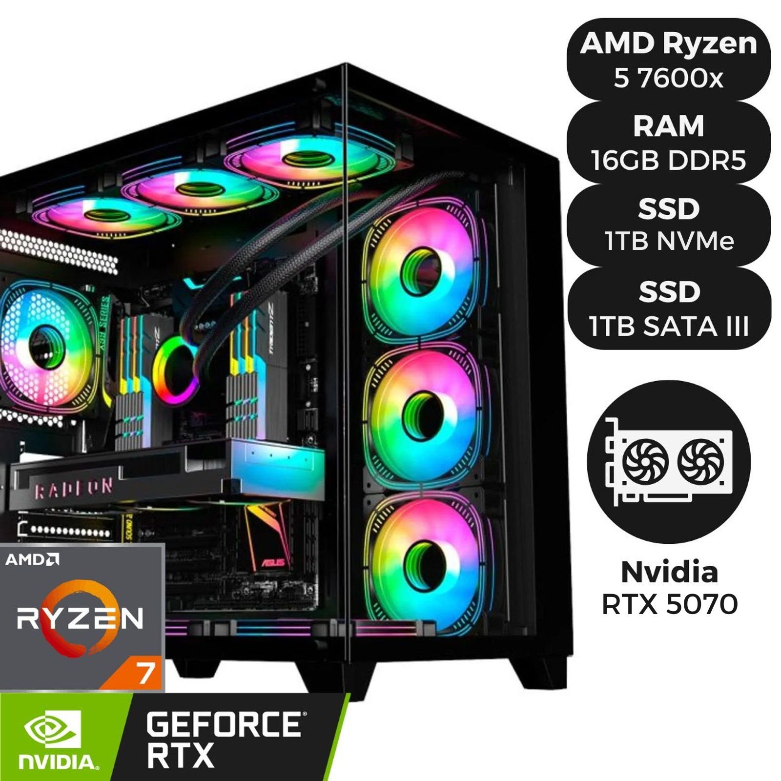 Computador Gamer Com Processador AMD Ryzen 5 7600X, RTX5070 12GB