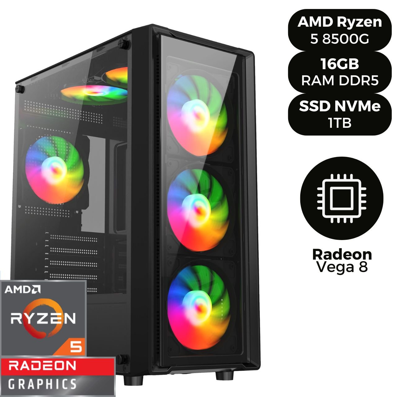 Computador Gamer com Processador AMD Ryzen 5 8500G, 16GB RAM ddr5