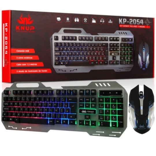 Kit Teclado e Mouse Gamer USB com Led RGBe Suporte para Celular KNUP ...