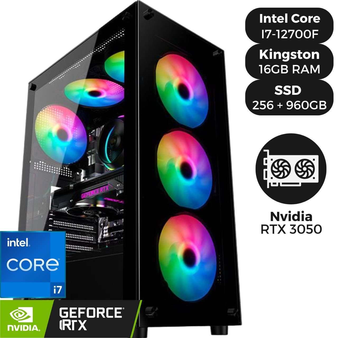 Pc Gamer com Intel Core I7-12700F, NVIDIA RTX3050 6GB, 16GB