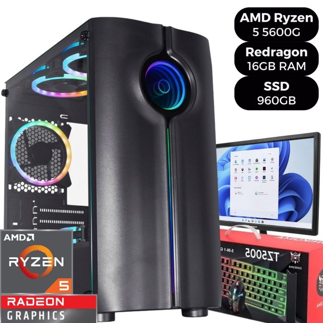 PC Gamer Completo, AMD Ryzen 5 5600G, 16GB Ram, Monitor 19',  Mouse, Teclado e Headset