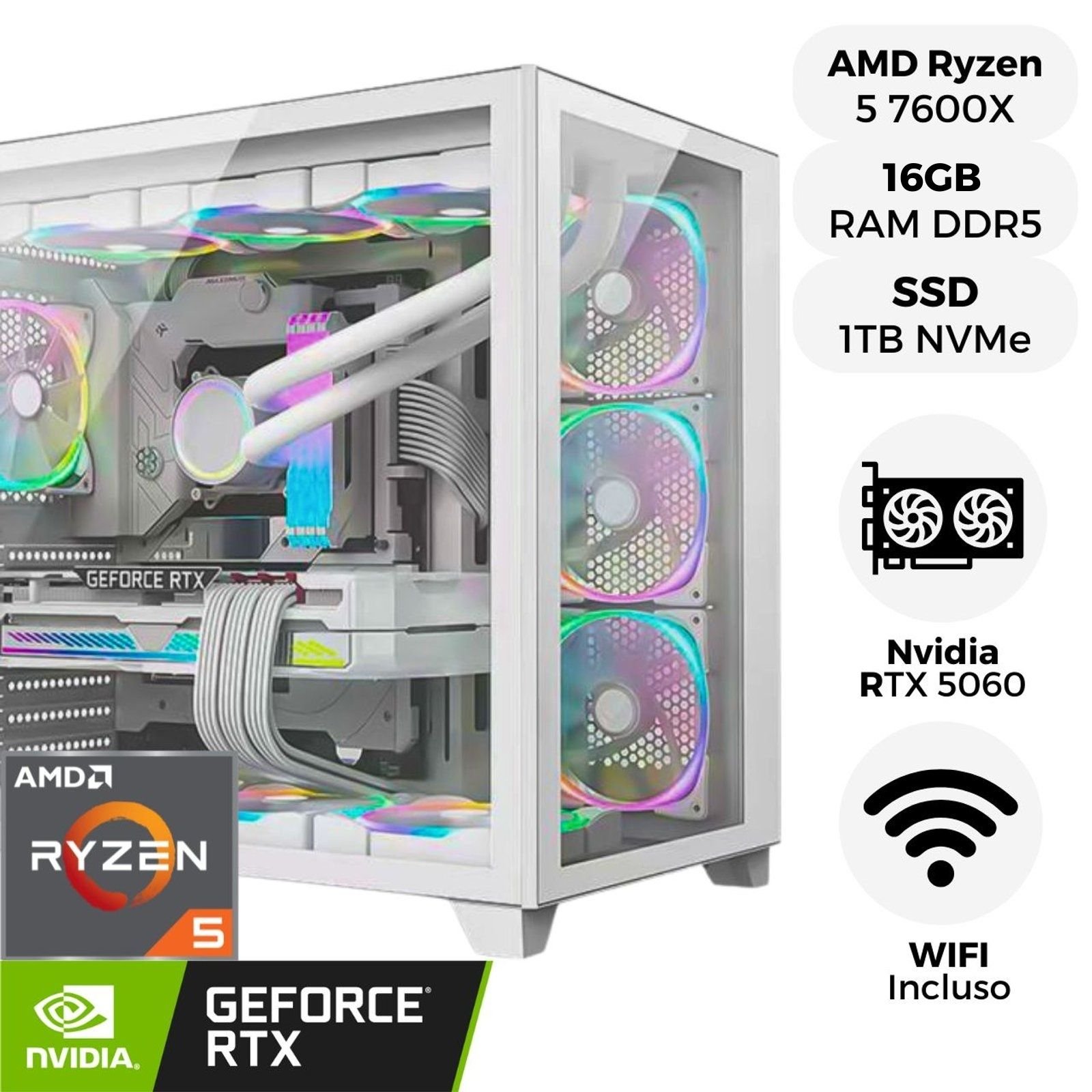Pc Gamer com Processador AMD Ryzen 5 7600x, 16GB DDR5, RTX 5060