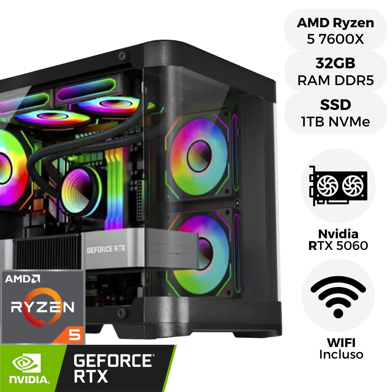 PC Gamer com Processador Ryzen 5 7600x, 32gb de Mem RAM ddr5 e
