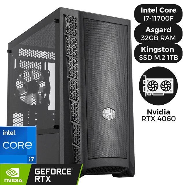 PC Gamer com Processador Intel Core I7-11700F, Placa de Vídeo Gainward RTX4060, WaterCooler C3Tech, SSD M.2 1TB
