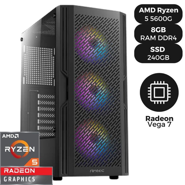 PC Gamer AMD Ryzen 5 5600G, Radeon Vega 7, 8GB RAM, SSD Sata III 240GB