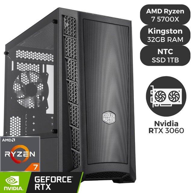 Pc Gamer com AMD Ryzen 7 5700X, NVIDIA RTX3060 12GB, 32GB RAM 3200Mhz, SSD M.2 NVMe 1TB