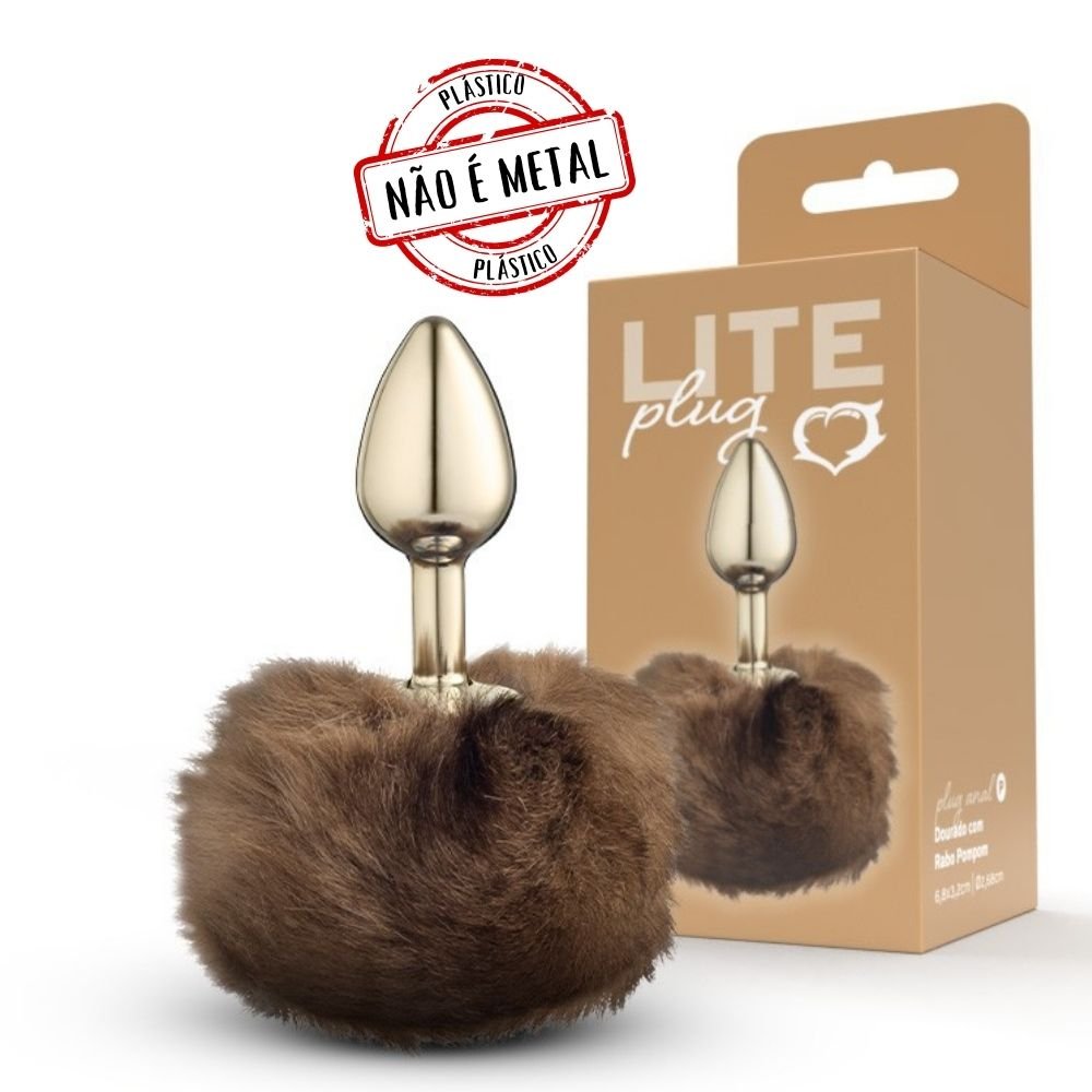 Plug Anal Pequeno Dourado Lite com Rabo Pompom Marrom