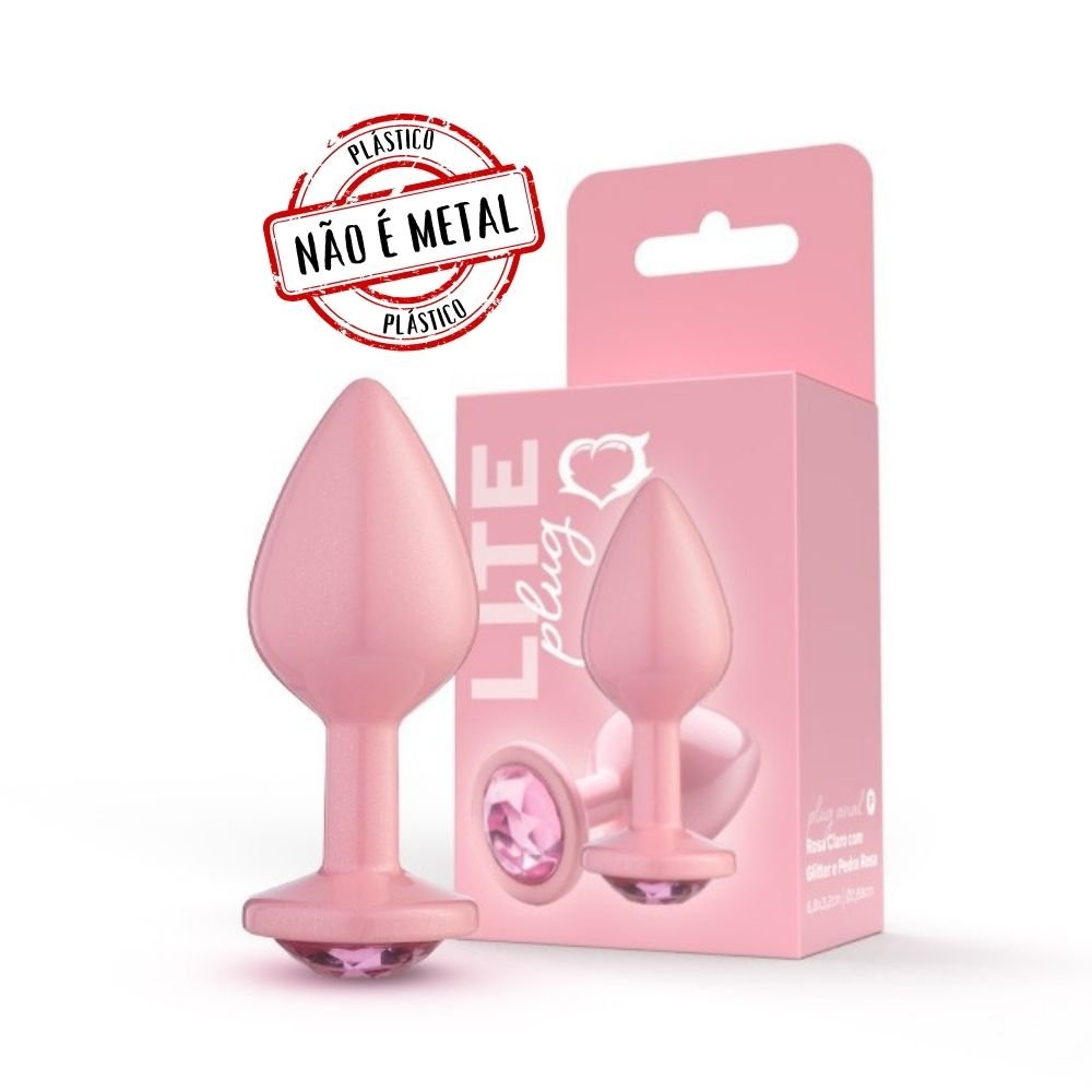 Plug Anal Pequeno Rosa e Glitter Lite 6,8 x 2,7cm Pedra Rosa