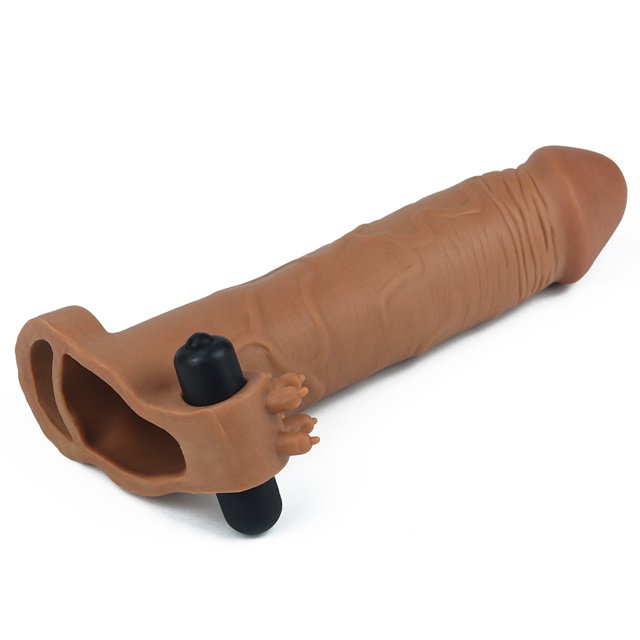 Capa Peniana CyberSkin Marrom Com Anel e Vibrador 20 x 4 x 13,5 cm