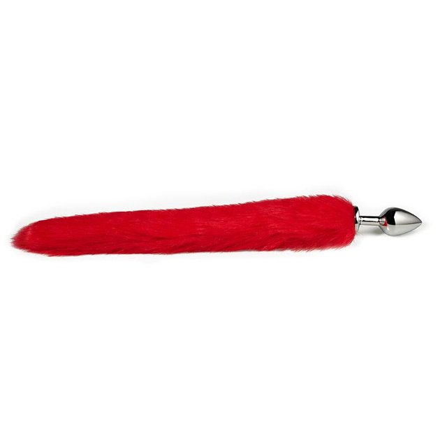 Plug Anal Jóia Metal com Rabo Tail Vermelho 40 cm Plug 8,5 x 3,5 cm