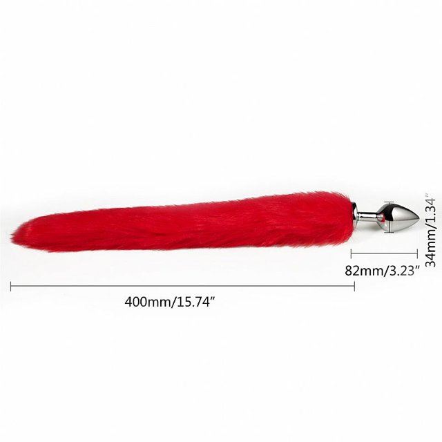 Plug Anal Jóia Metal com Rabo Tail Vermelho 40 cm Plug 8,5 x 3,5 cm