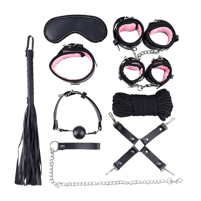 Comprar Kit Bondage 9 Peças Coleira Chicote Algema Mais Hot Sex Shop 6070