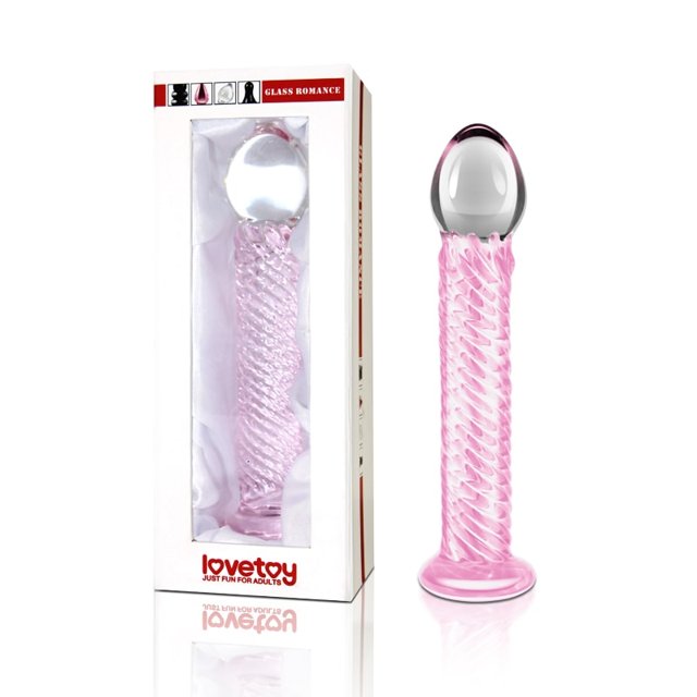 Penetrador e Plug Anal Cristal Vidro Espiral Rosa com Incolor 17 x 3,7 cm
