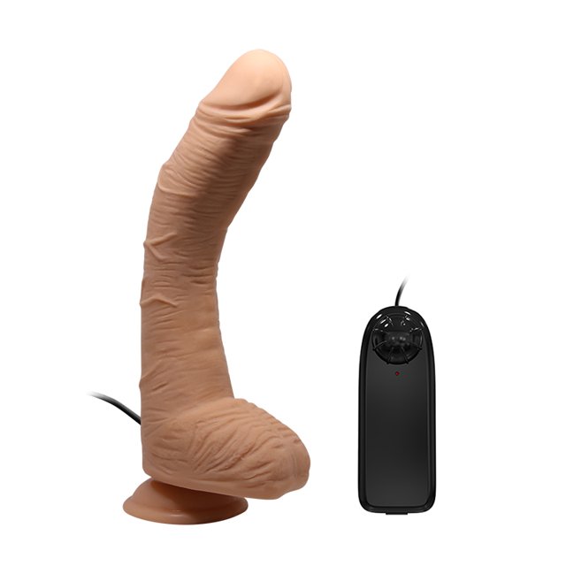 Pênis com Vibrador Escroto e Ventosa Alex em CyberSkin 28 x 5cm