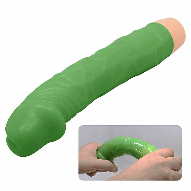 Pênis com Vibrador Verde Barbara Bill em Soft Skin 22,5 x 4,5 cm