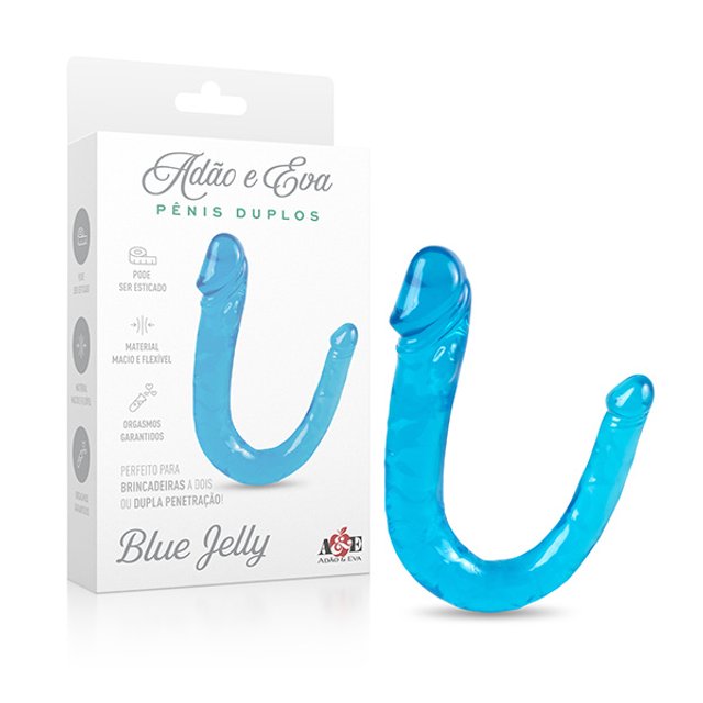 Pênis Duplo Blue Jelly com 28 x 3,3 x 1,8cm