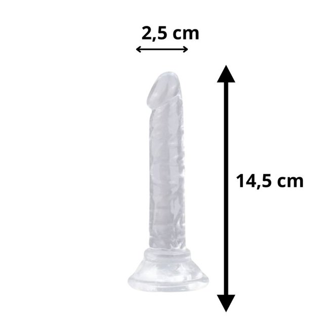 Pênis Fino com Ventosa Incolor em Jelly 14,5 x 2,5 cm